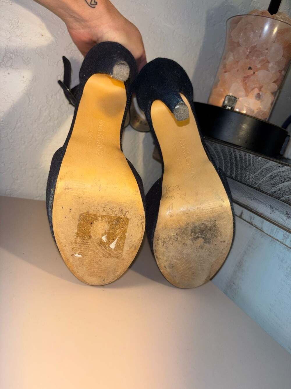 O2: Margaux Denim Platform Ankle Strap Stiletto Heels Size 7.5 - Picture 6 of 7